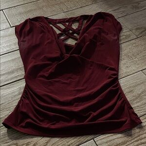HeartSoul Deep Burgundy Criss-Cross Blouse